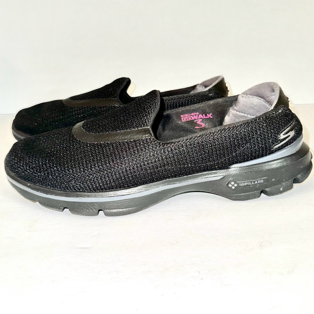 Skechers “Go Walk 3” Black Mesh Slip-On Comfort Athleisure Sneakers, Sz 8.5 - Picture 2 of 12